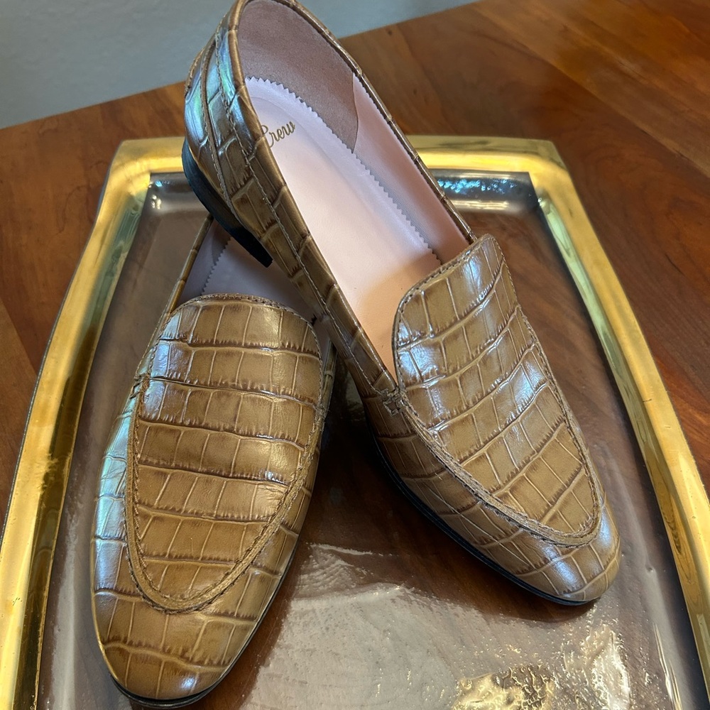 J Crew Croc-Embossed Leather Smoking Slippers Classic Flat Academy Loafers 7.5